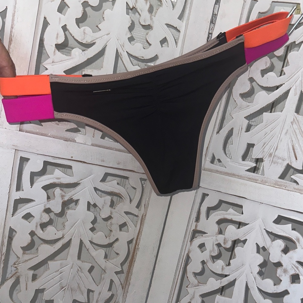 Victoria's Secret Black Bikini Bottom with Pink Logo